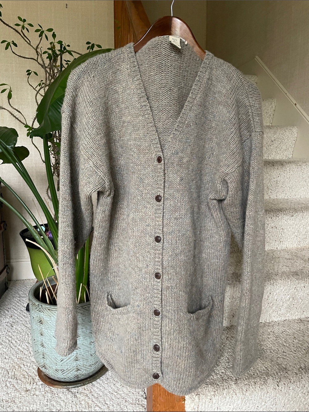 L.L. Bean Vintage Wool Women's Long Gray Button-Front V-Neck Cardigan